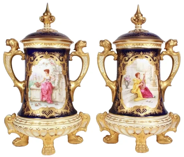 Rare Coalport Pair of Tom Keeling Lidded Tankard Vases for Tiffany & Co New York 42cm