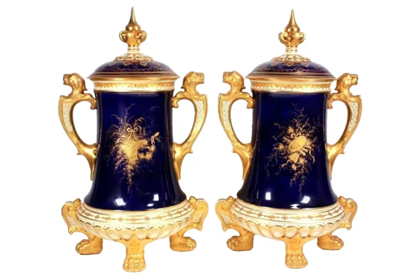 Rare Coalport Pair of Tom Keeling Lidded Tankard Vases for Tiffany & Co New York 42cm - Image 6