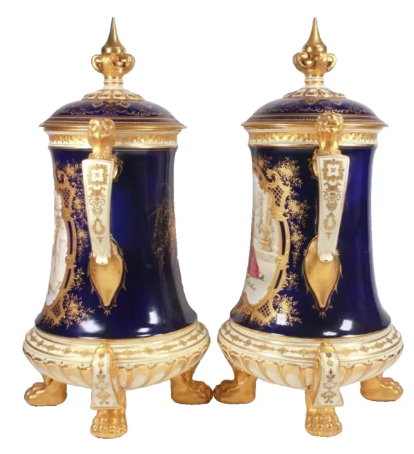 Rare Coalport Pair of Tom Keeling Lidded Tankard Vases for Tiffany & Co New York 42cm - Image 4