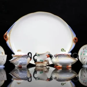 Rare Coalport Coalbrookdale Swan Cabaret Tea Set Tete Et Tete Circa 1840-50