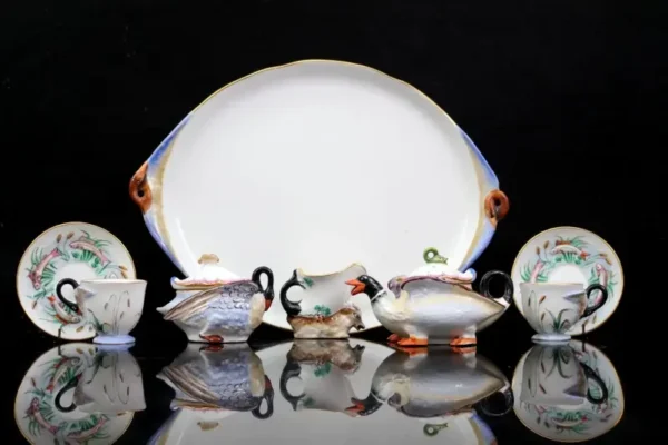 Rare Coalport Coalbrookdale Swan Cabaret Tea Set Tete Et Tete Circa 1840-50