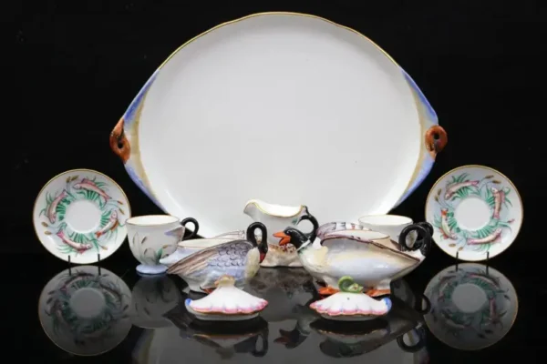 Rare Coalport Coalbrookdale Swan Cabaret Tea Set Tete Et Tete Circa 1840-50 - Image 2