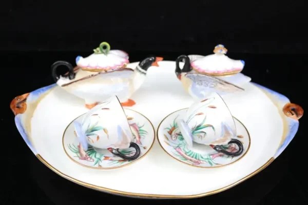 Rare Coalport Coalbrookdale Swan Cabaret Tea Set Tete Et Tete Circa 1840-50 - Image 5