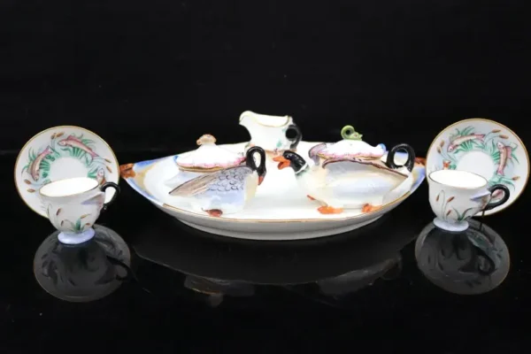 Rare Coalport Coalbrookdale Swan Cabaret Tea Set Tete Et Tete Circa 1840-50 - Image 6