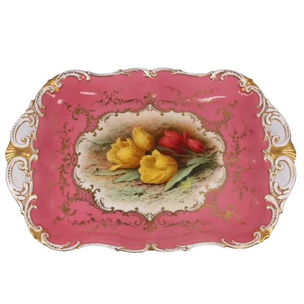 Coalport Chivers Plate Painted Tulips Commission v7580 w32 cm Circa 1909
