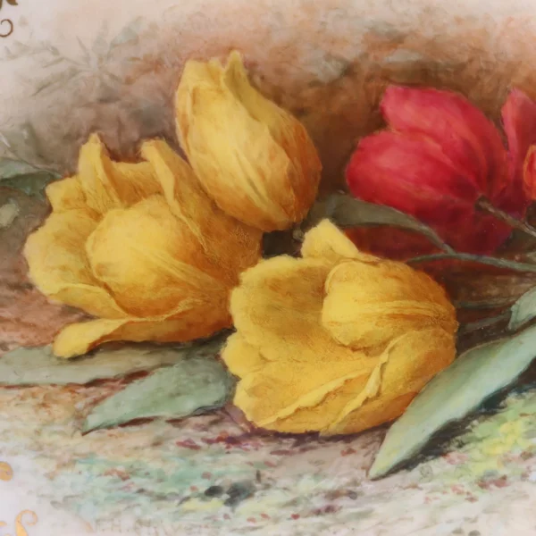 Coalport Chivers Plate Painted Tulips Commission v7580 w32 cm Circa 1909 - Image 4