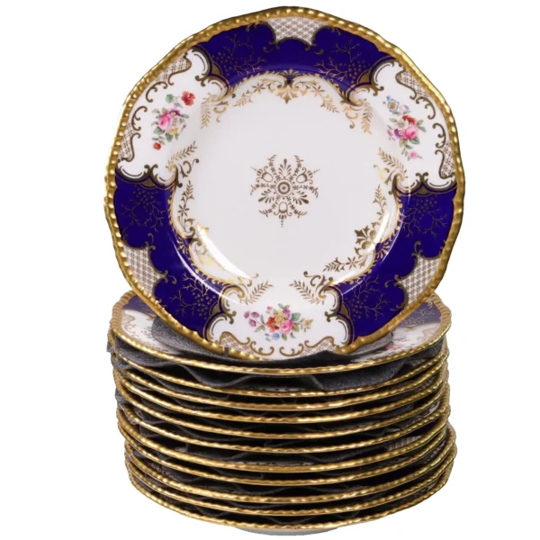Coalport Batwing Soup Plates 12 for Thomas Goode London 26 cm Circa 1920