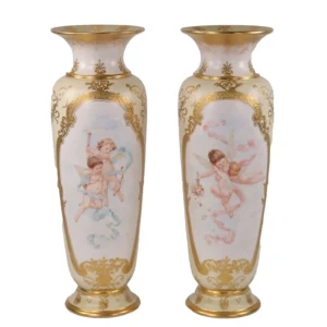 Royal Doulton Vases Lambeth Ada Dennis Carrara Ware Cupids h31cm Circa 1888