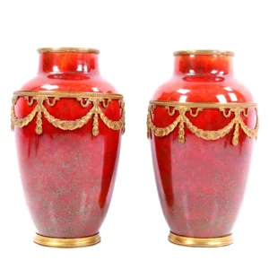 French Sevres Paul Milet Vases Sang De Boeuf Gilt Ormolu h17cm Circa 1900