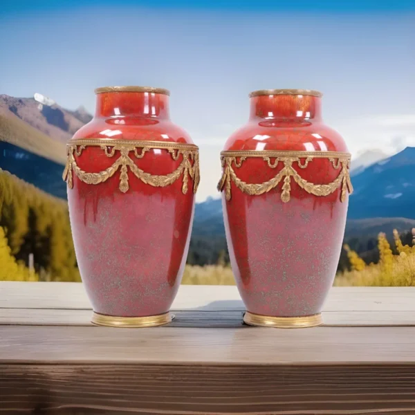 French Sevres Paul Milet Vases Sang De Boeuf Gilt Ormolu h17cm Circa 1900 - Image 3