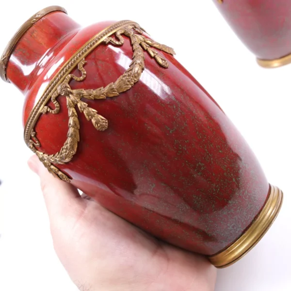 French Sevres Paul Milet Vases Sang De Boeuf Gilt Ormolu h17cm Circa 1900 - Image 4