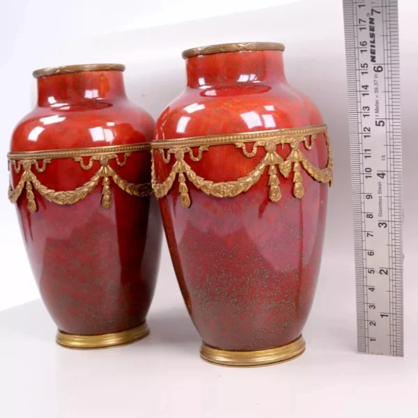 French Sevres Paul Milet Vases Sang De Boeuf Gilt Ormolu h17cm Circa 1900 - Image 6