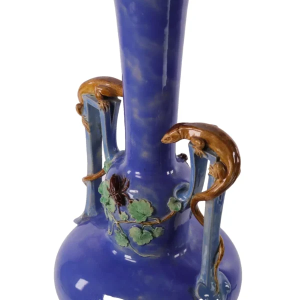 Majolica Pottery Vase Lizards After Beetle Large h48cm Circa 1870 - Image 5