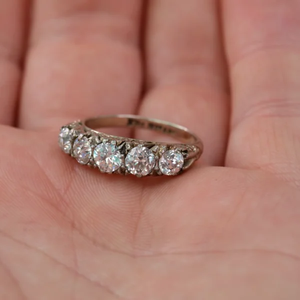 Antique Diamond Ring Five Stone 18ct Gold Platinum Half Eternity 2.25ct c1900 - Image 5