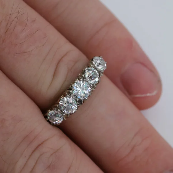 Antique Diamond Ring Five Stone 18ct Gold Platinum Half Eternity 2.25ct c1900 - Image 6