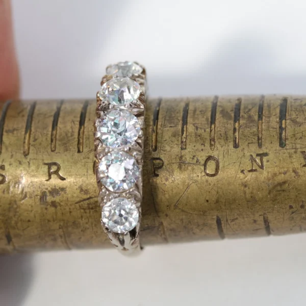 Antique Diamond Ring Five Stone 18ct Gold Platinum Half Eternity 2.25ct c1900 - Image 8