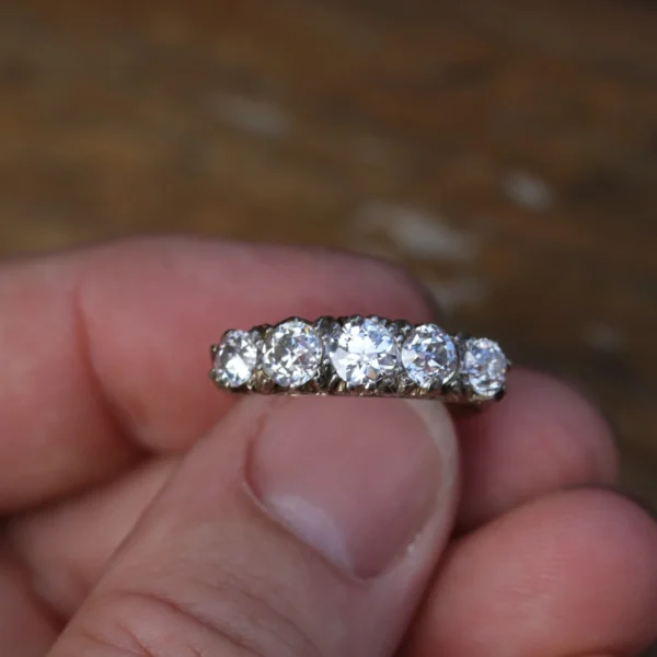 Antique Diamond Ring Five Stone 18ct Gold Platinum Half Eternity 2.25ct c1900 - Image 9