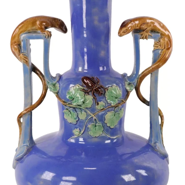 Majolica Pottery Vase Lizards After Beetle Large h48cm Circa 1870 - Image 3