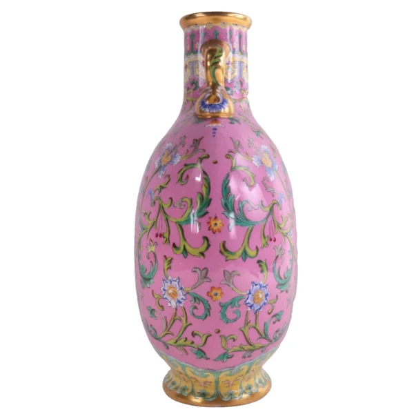 Coalport Chinese Famille Rose Moonflask Vase Quianlong h26cm Circa 1870 - Image 4