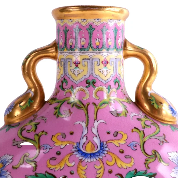 Coalport Chinese Famille Rose Moonflask Vase Quianlong h26cm Circa 1870 - Image 6