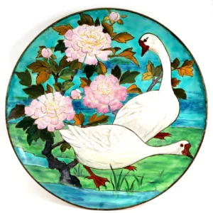 Minton Arts Crafts Kensington Gore Charger White Geese L43cm Circa 1871