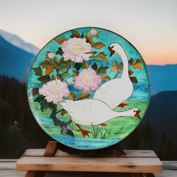 Minton Arts Crafts Kensington Gore Charger White Geese L43cm Circa 1871