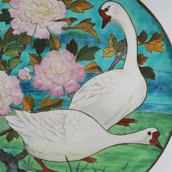 Minton Arts Crafts Kensington Gore Charger White Geese L43cm Circa 1871